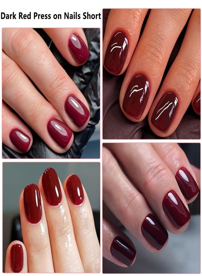 LuckForever Short Press on Nails 240pc Glossy Burgundy Press on Nails Short Square Round Fake Nails Full Cover 10 Sheets Nail Adhesive Tabs,Small Wooden Sticks and Nail Files False Nails for Women - Image 5